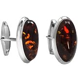 Sterling Silver Cherry Amber Designer Oval Cuff Links