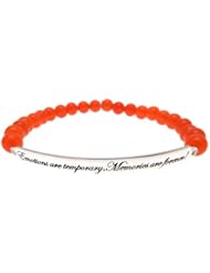 Kissika 925 Sterling Silver Emotions Are temporary, Memories are forever Neon Red Jade Bracelet