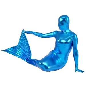 Womens Full Bodysuit Shiny Metallic Mermaid Trumpet Bodysocks Cosplay Costume Zentai,XXX-Large,Blue