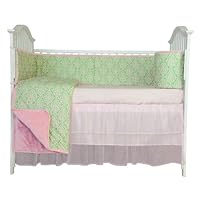 Tadpoles Damask Crib Set, Pink/Green