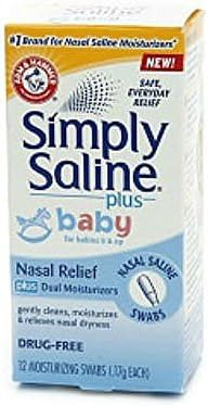 Simply Saline Plus Baby, Nasal Saline Swabs, 12 Per Box (6 Boxes)