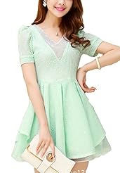 General Print Beaded Lace Bubble Dress Mini Dress 