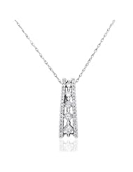 14K White Gold Shimmering Steps Prong Set Princess and Round Diamond Pendant