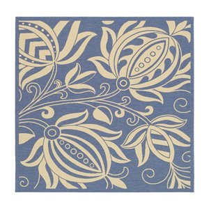 Safavieh CY2961-3103 Courtyard Collection 6-Feet 7-Inch Antigua Indoor/Outdoor Square Area Rug, Blue and Natural