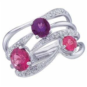 14K White Gold MultiColor Gemstone Diamond Fashion Ring