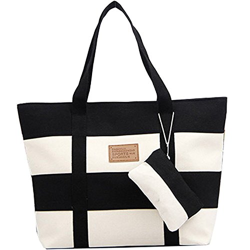 BG® Women Canvas Chic Color Blocking Black White Shoulder Handbag