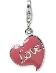 Sterling Silver 3 D Pink Enameled Heart with Lobster Clasp Charm