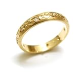 Hand Engraved Wedding or Stacking Ring with Flower Design Pave Set Full Circle, 18k Yellow Gold, Ring Size 6.25 (T.w 0.15) , 7, yellow gold
