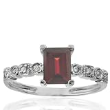10k White Gold Garnet and Diamond Ring (.06 cttw, I-J Color, I1 Clarity)