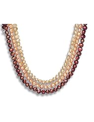 15 + 2 Inch Extension 3 Strand Yellow, Orange and Bronze Cultured Freshwater Pearl Necklace.