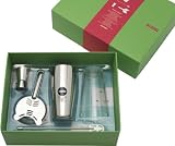 Alessi 5050SET bestehend aus Amerikanischer oder ""Boston"" Shaker aus Edelstahl und Glas, Barsieb, Stirrer und Me&szlig;becher aus Edelstahl
