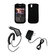 BlackBerry Bold 9650 - Premium Black Rubberized Snap-On Cover Hard Case Cell Phone Protector + Rapid Car Charger + Home Travel Wall Charger for BlackBerry Bold 9650