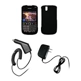 BlackBerry Bold 9650 - Black Rubberized Snap-On Cover Hard Case Cell Phone Protector + Rapid Car Charger + Home Travel Wall Charger for BlackBerry Bold 9650