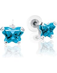 Bfly® Girls 10k Gold December Birthstone Butterfly CZ Earrings with Safety Backs