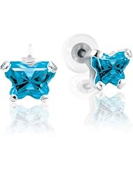 Bfly® Girls 14k Gold December Birthstone Butterfly CZ Earrings with Safety Backs