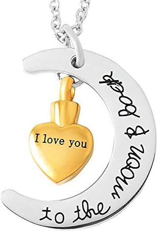 I Love You To The Moon and Sun Back Golden Heart Cremation Necklace