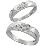 10k White Gold Diamond Wedding Rings Set for him 6 mm and her 4.5 mm 2-Piece 0.05 cttw Brilliant Cut, Ladies Size 8.5
