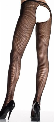 Plus Size Queen Fishnet Crotchless Pantyhose in Black, White, or Red