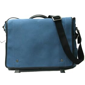AUTHENTIC COACH MEN WOMEN UNISEX FLATIRON BUSINESS MESSENGER LAPTOP DIAPER TRAVEL BAG 5724 (Denim Canvas, Leather)