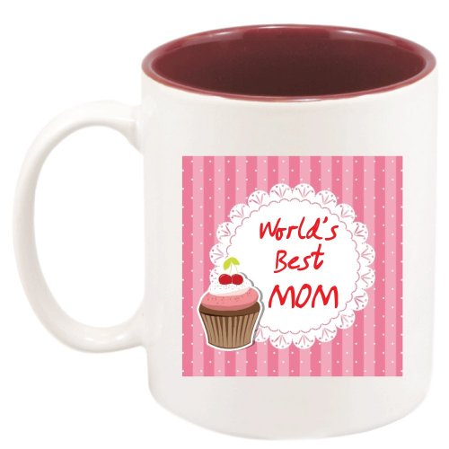 World's Best Mom Mug with Cupcake Design 11 oz. with Gift Box