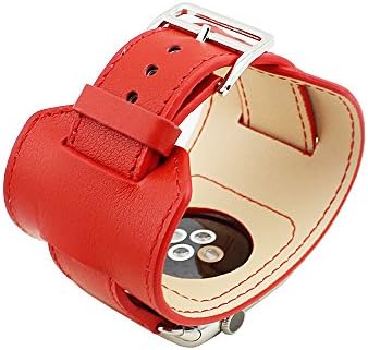 Apple Watch Band - Hix Genuine Leather Cuff Bracelet with Adapter for Apple Watch (Cuff 38mm Red)