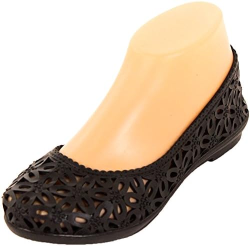 Sandal King Women's Jelly Crochet Black Ballet Flats 8 B(M) US