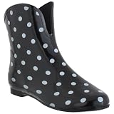 Capelli New York Polka Dot Print With Pull Loop Ladies V-Cut Body Rubber Rain Boot