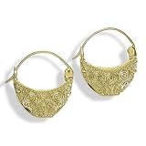 22k Gold Plated Sterling Silver Ornate Hoop Earrings by Sajen