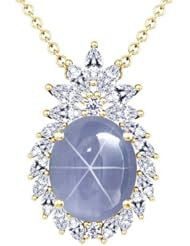 18K Yellow Gold Oval Cut Blue Sapphire And Marquise Diamond Pendant