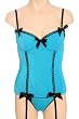 Turquoise And Black Bustier And Thong Set