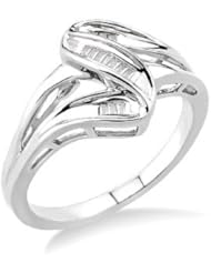O&G Australia Baguette Cut Diamond 925 Sterling Silver Wave Ring (.07cttw) - Size 7
