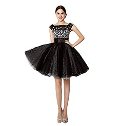 Scoop Neck Satin/Tulle Beaded Cocktail Knee Length Short Evening Dress/Homecoming Dress/Prom Dress 