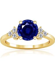 18K Yellow Gold Round Cut Blue Sapphire Ring With Sidestones (GIA Certificate)