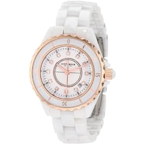 Akribos XXIV AKR485WTR Allura Rose-Tone White Ceramic Women's Watch