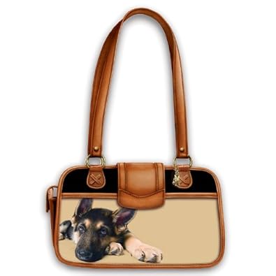 Faithful Friend Leather-Trimmed Handbag: Dog Lover Handbag: Bassett