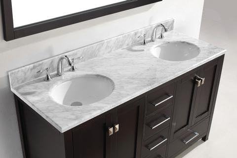 California USA Modern Espresso 60" Ceramic Double Sink Marble with Texture Countertop Solid Wood Cabinet Vanity Set