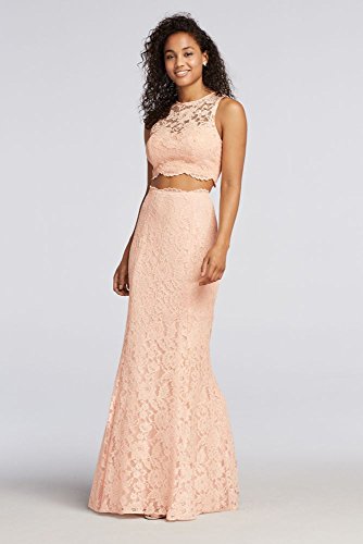 Lace Two Piece Prom Dress with Scalloped Trim Style XS8423, Blush, 16