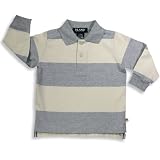 E-Land - Infant Boys Long Sleeve Striped Polo, Grey, Ivory