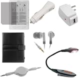 GTMax 7 PCS-White 3.5mm Retractable Stereo Audio Male to Male Cable + Black Leather Jacket Pouch Case + White USB Home Wall Travel AC Charger Power Adapter + White USB Car Charger Vehicle Power Adapter + LCD Screen Protector (Japan Material) + White Stereo Headset with Soft Gel Earbud + Black LED Clip-On Reading Book Light For Amazon Kindle DX