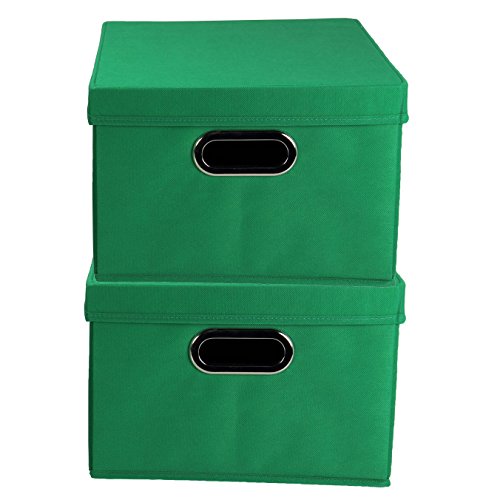 Household Essentials Fabric Storage Boxes with Lids and Handles, Kelly
