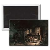 In front of the Pub, 1843 (oil on canvas) .. - 3x2 inch Fridge Magnet - large magnetic button - Magnet