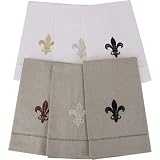 Oatmeal Fingertip or Guest Towel with Black Fleur de Lis Embroidery 14 by 22 inches