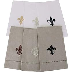 Oatmeal Fingertip or Guest Towel with Black Fleur de Lis Embroidery 14 by 22 inches