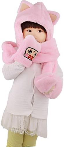 Baby Scarf Gloves Hat, Milazer Baby Toddler Girls Boy Cartoon Knitted Winter Warm Cap (pink)