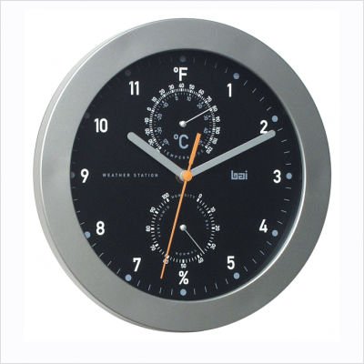 Bai Designer Weather Station Wall Clock, Black