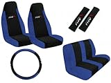 A Set of 7 Piece Universal Fit Mesh Fabric Racing Sport Type X Seat Covers for High Back Bucket Seat and Standard Bench Seat - Blue