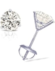 IGI Certified 1/2 cttw Round Diamond 3-Prong Stud Earrings in 14K White Gold with Screw Backs (H-I Color, SI1-SI2 Clarity)