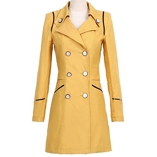 かさなる影花日 レディース アウター コート ダブルブレスト セパレート風ウエスト コットン ハーフ丈 春 秋 スリム エレガンス （カーキ イエロー ピンク ブラック グリーン ネイビー レッド 全7色)