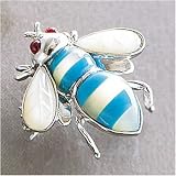 14k White Gold Striped Turquoise And Mother-Of-Pearl Bee Pin