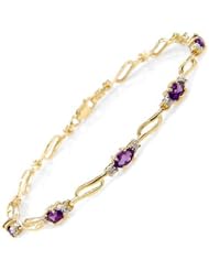 14k Gold Tennis Bracelet with Genuine Oval Amethysts & Round Diamonds